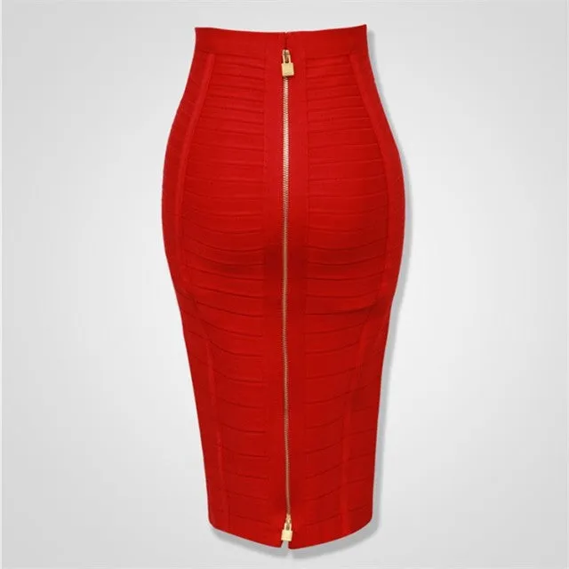 Sexy Solid Zip Up Bandage Skirt Women Elastic Bodycon Summer Pencil Skirt 58cm