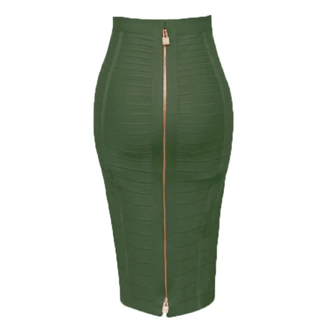 Sexy Solid Zip Up Bandage Skirt Women Elastic Bodycon Summer Pencil Skirt 58cm