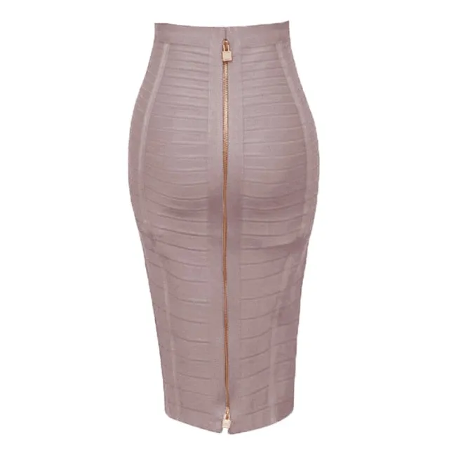 Sexy Solid Zip Up Bandage Skirt Women Elastic Bodycon Summer Pencil Skirt 58cm