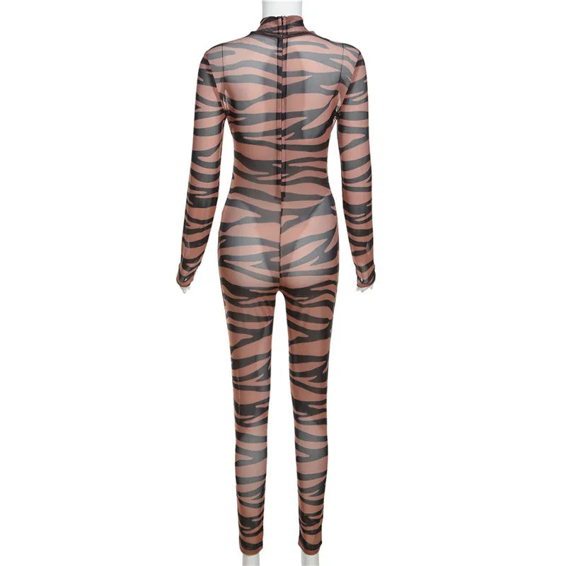 Sexy Stripes High Waist Tight Mesh Jumpsuit