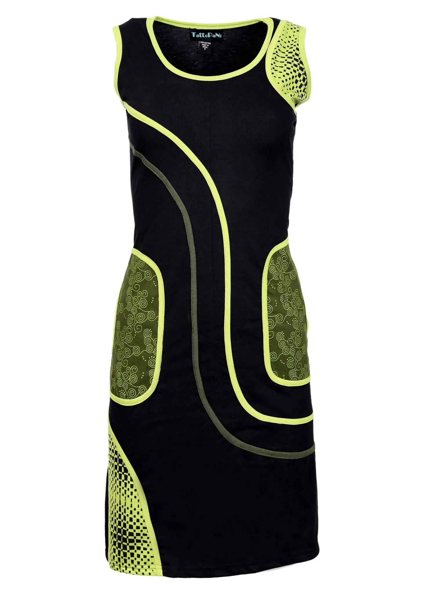 Sleeveless Green Matrix Print Dress With Side Pocket. (No Refund/ No Exchange)