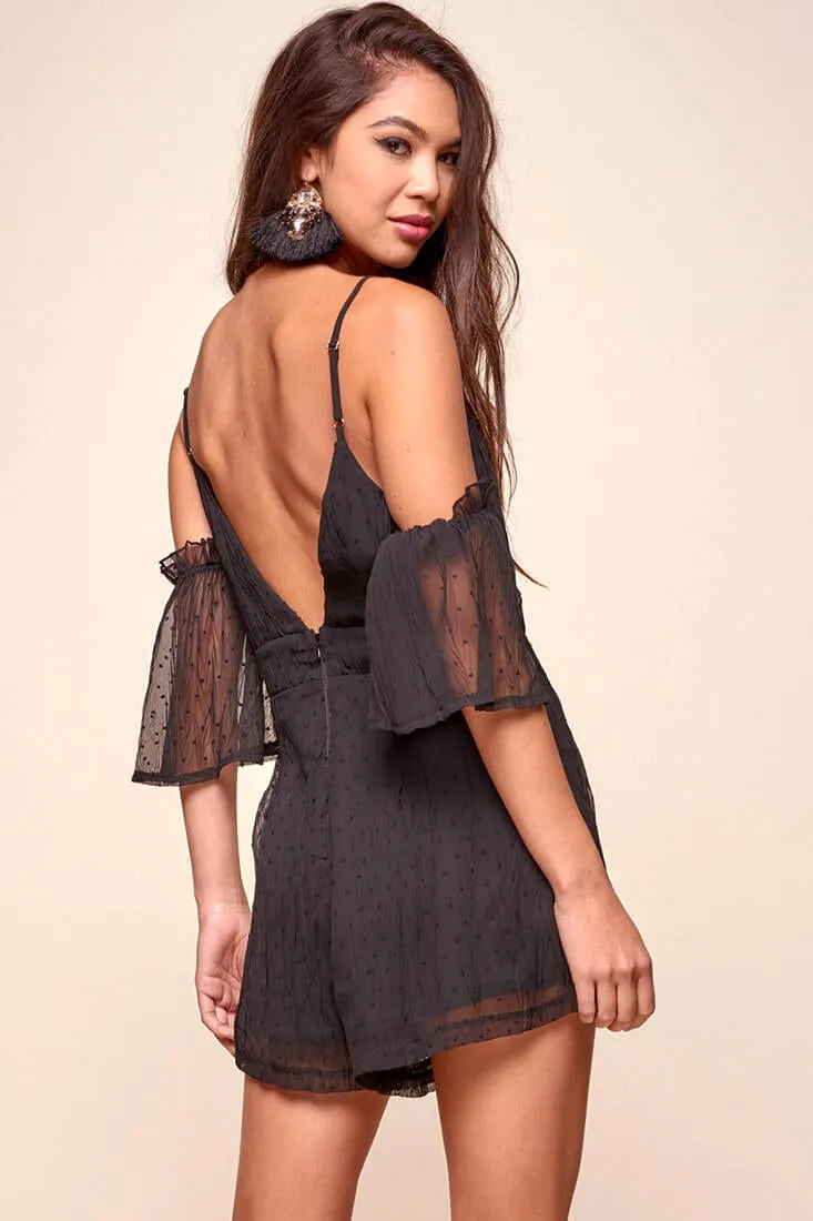 Souza Sheer Overlay Textured Romper Black