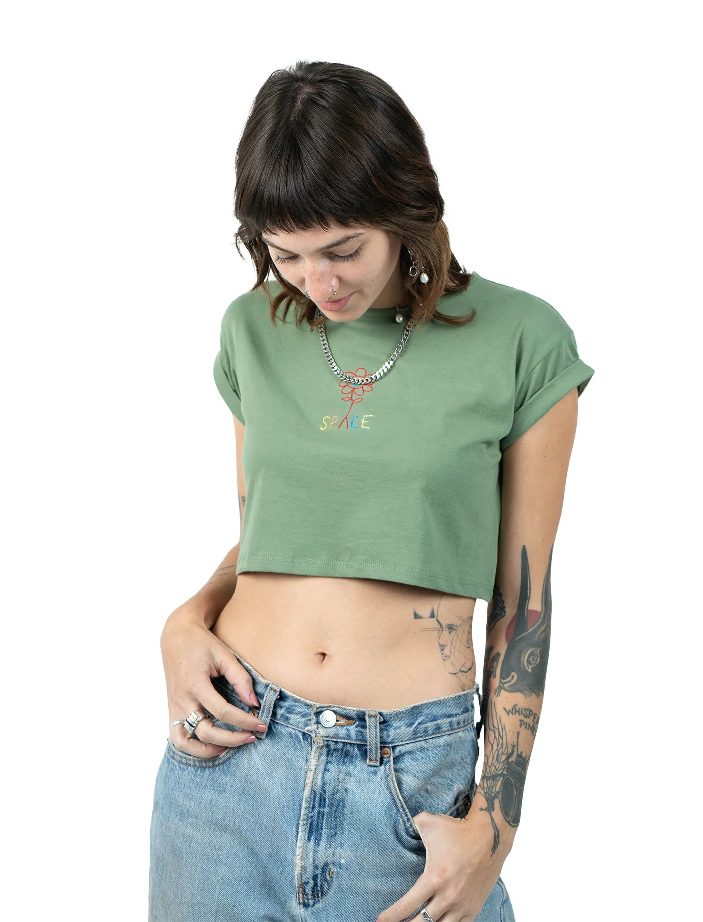 Space Roll Sleeve Crop (Sage)