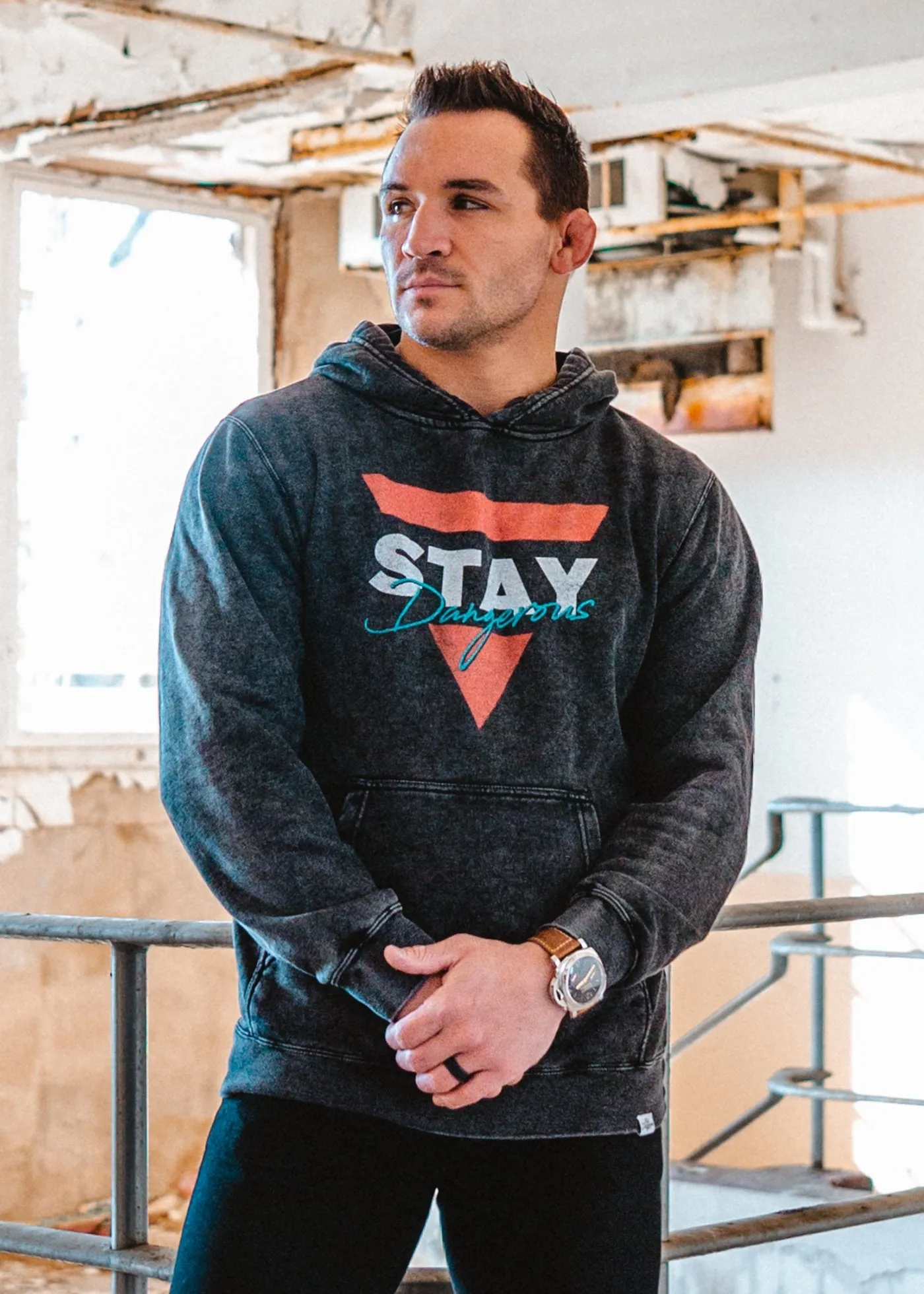 Stay Dangerous Triangle Mineral Wash Black Pullover Hoodie