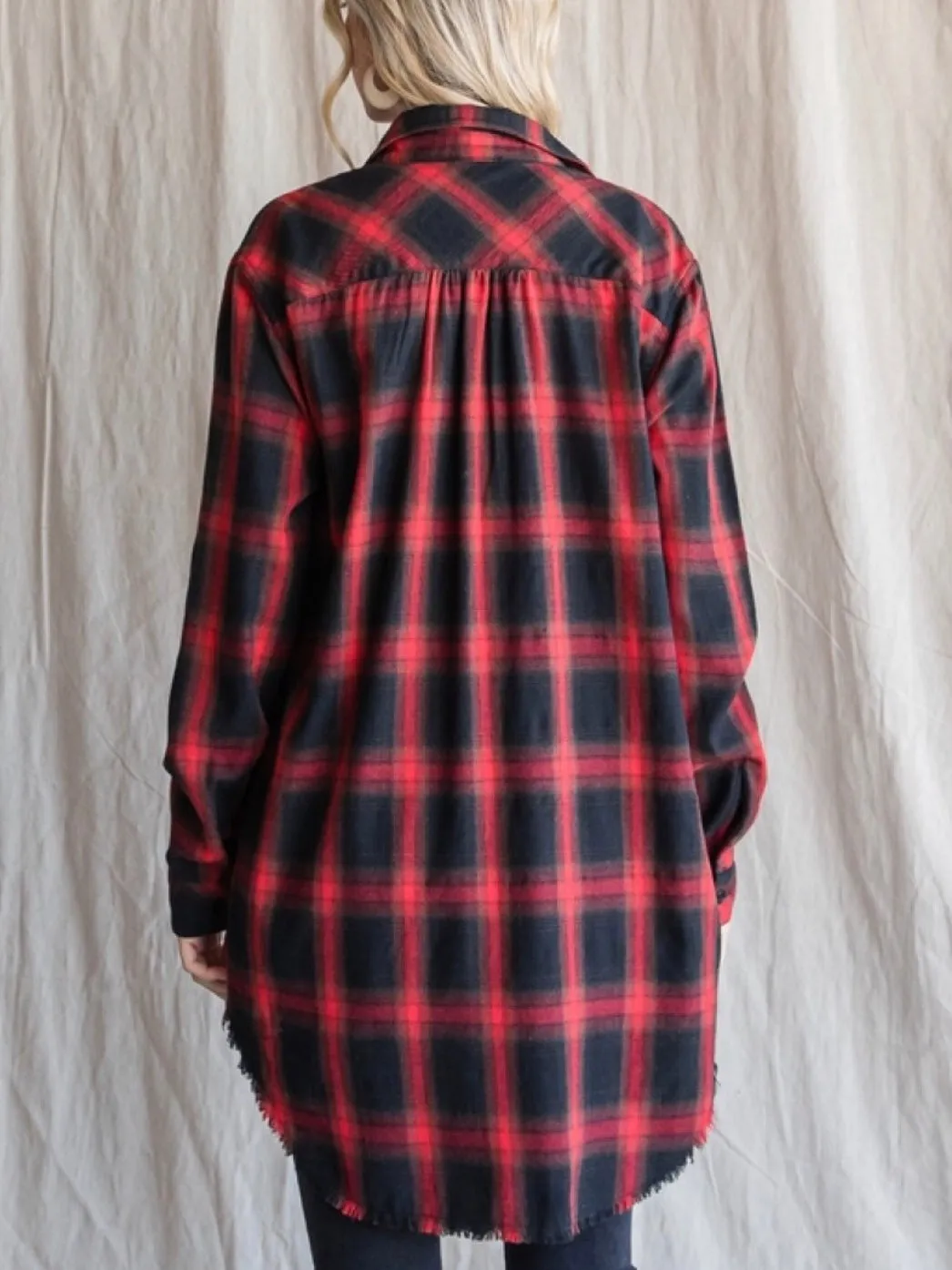 Stevie Flannel Top - Black/Red