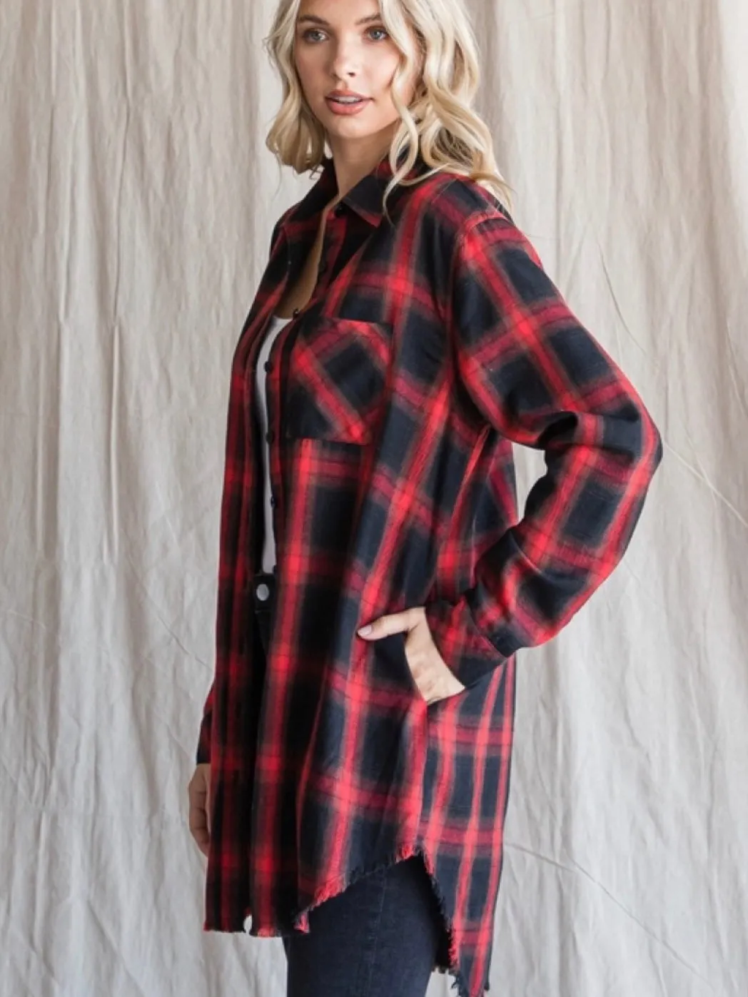 Stevie Flannel Top - Black/Red