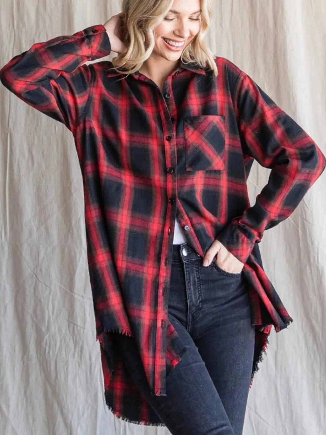 Stevie Flannel Top - Black/Red