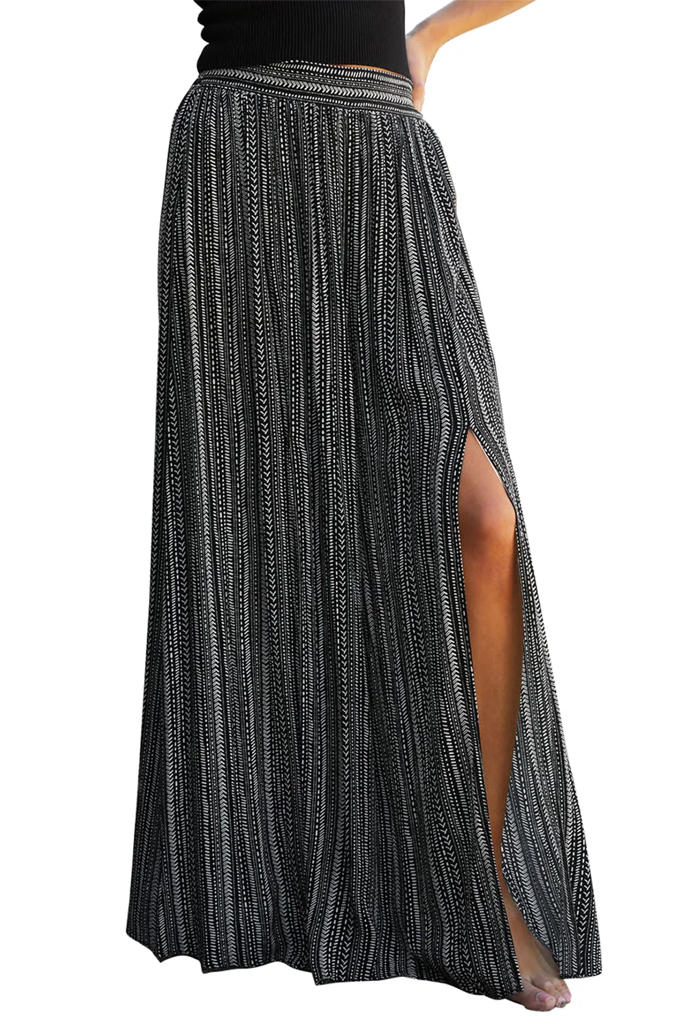 Stripe High Waist Pants w/ Slit