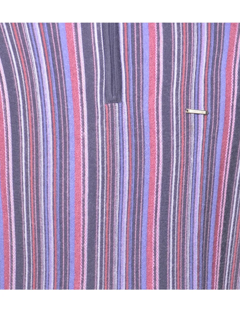 Striped High-Neck Plum & Pink Jumper - M