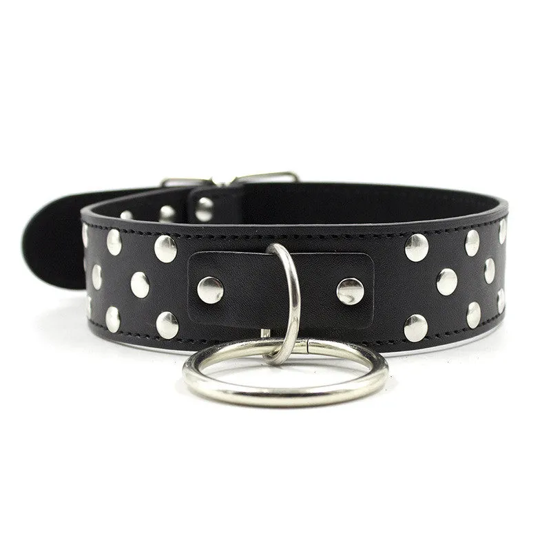 Studded Faux Leather Black Bondage Collar