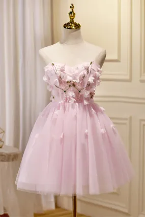 Sweetheart Pink Flowers Short A-line Homecoming Dress