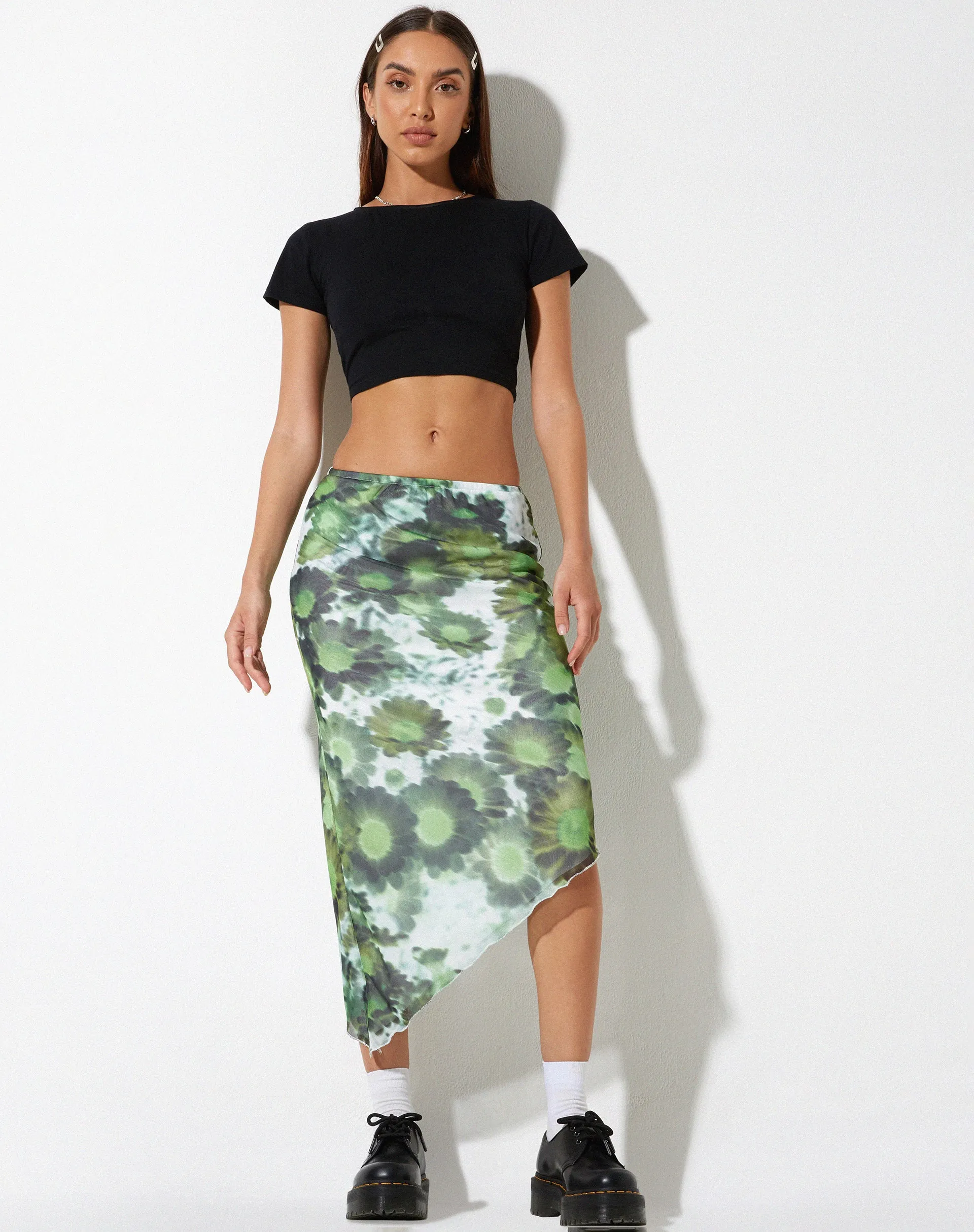 Tansu Midi Skirt in Xray Blurred Daisy Green