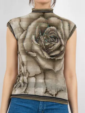 Textured floral top with sequins