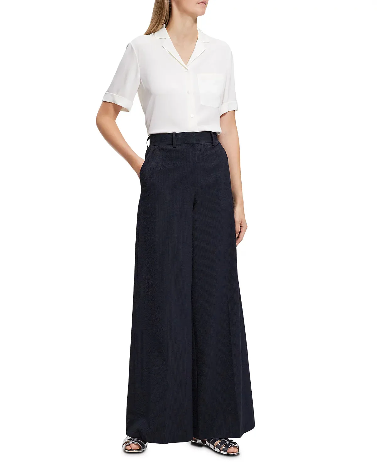 Theory High Waist Seersucker Wide Leg Pants