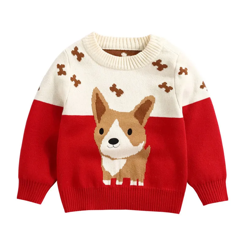 Toddler and Kids Knit Corgi Pullover