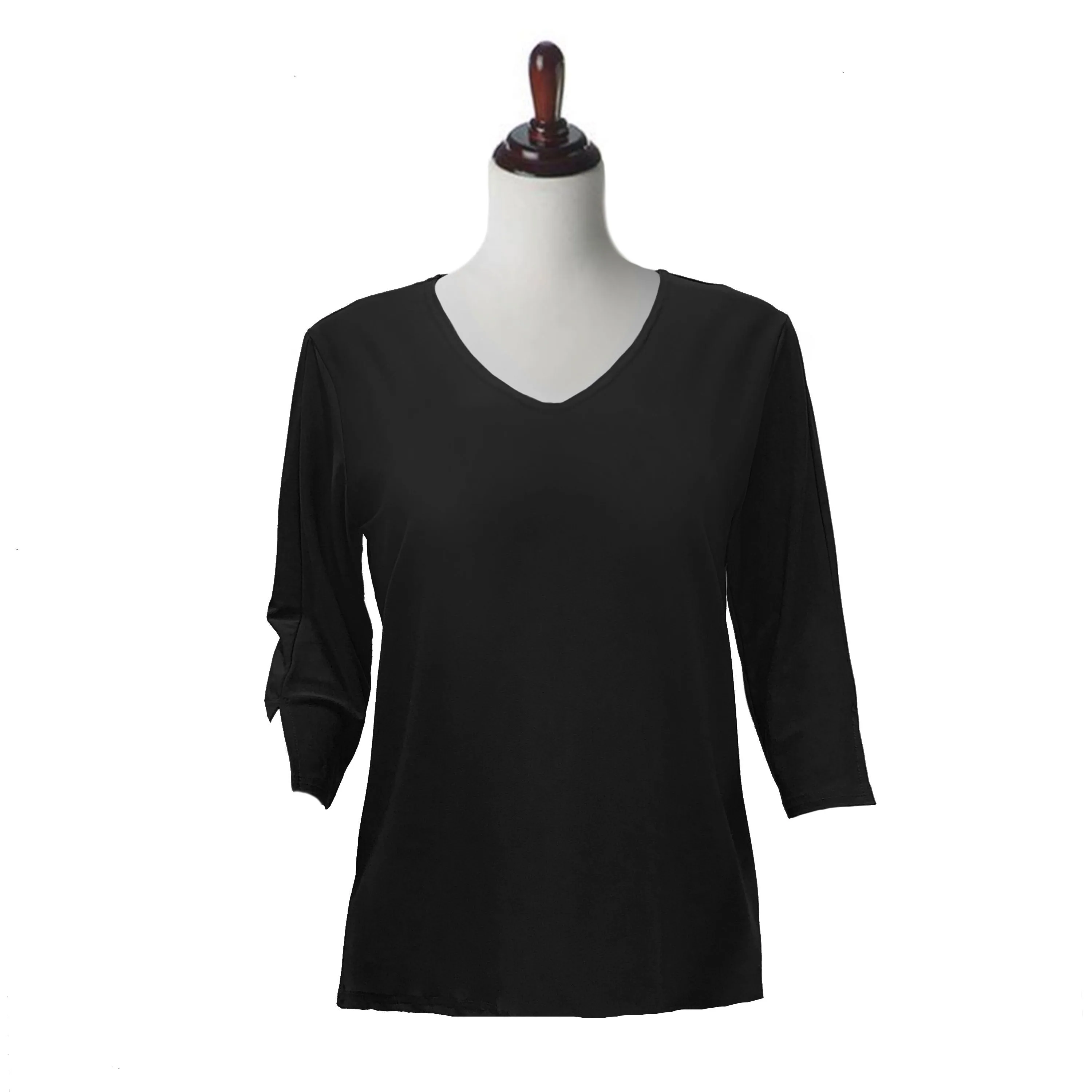 Valentina Signa Solid V Neck Hi-Low Tunic Top in Black - 15296-BLK