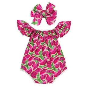 Watermelon Printed Girls Romper