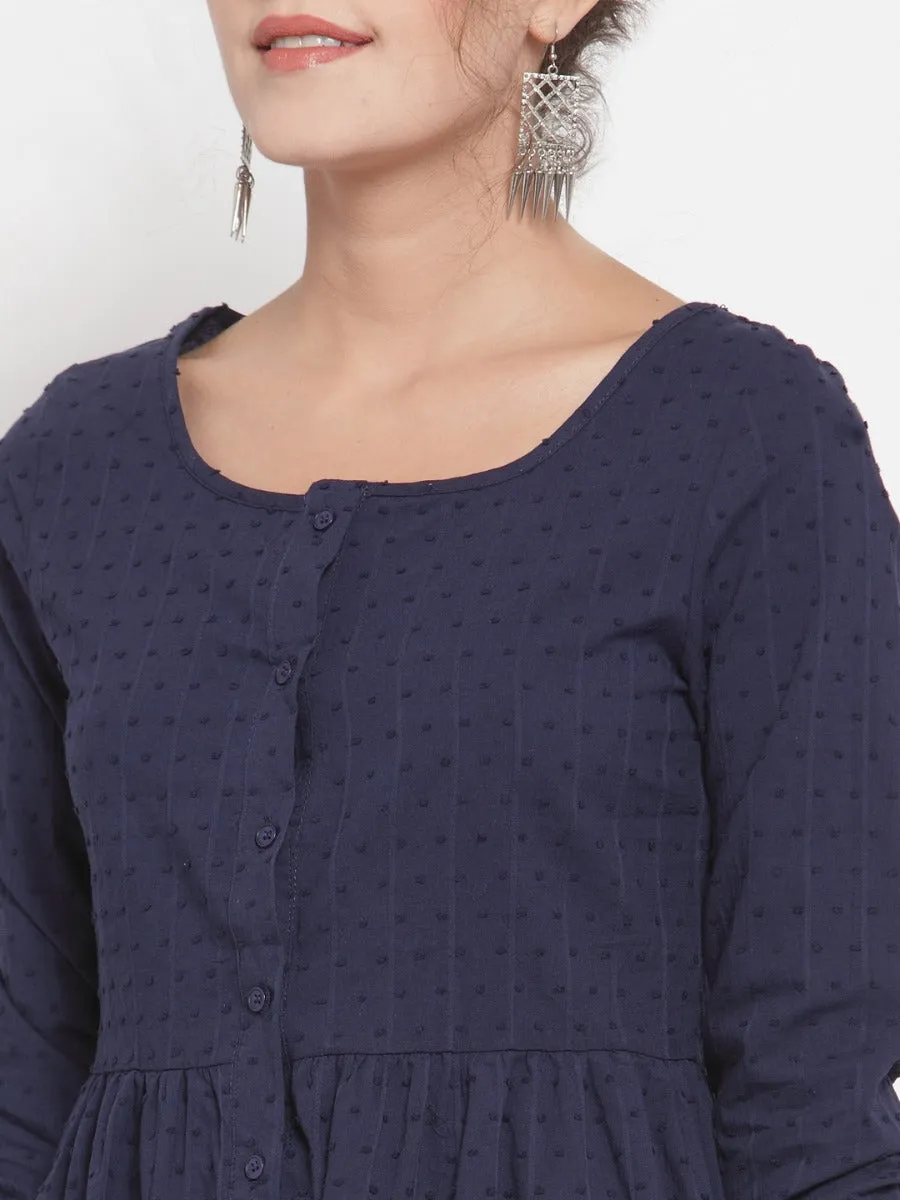 Women Solid Navy Blue Tunic