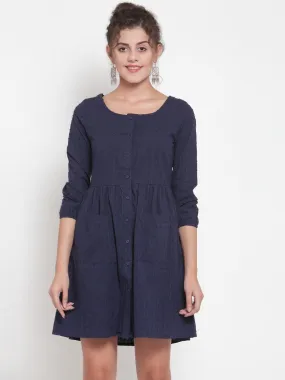 Women Solid Navy Blue Tunic