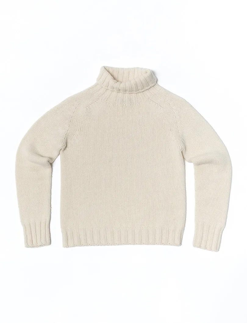 Womens Chunky Geelong Superfine Lambswool Polo Neck Jumper - Undyed Ecru