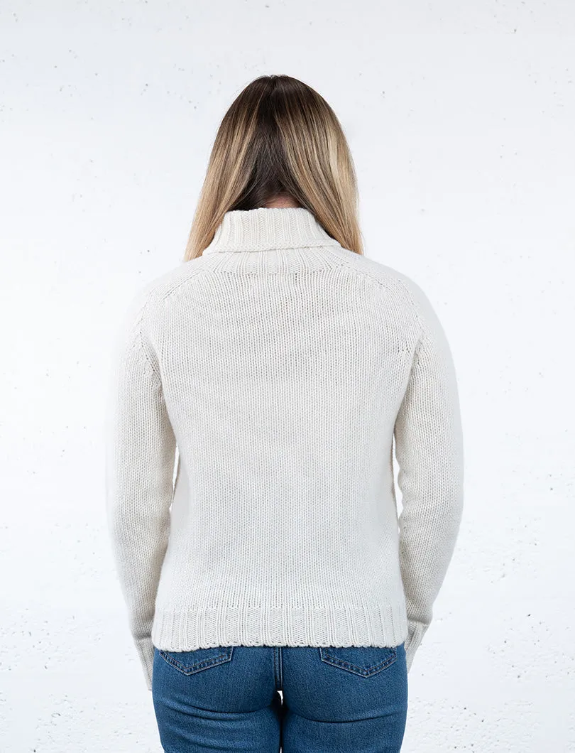 Womens Chunky Geelong Superfine Lambswool Polo Neck Jumper - Undyed Ecru