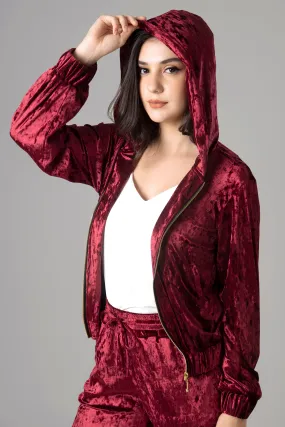 Womens Cute Zippered Red Velvet Hoodie