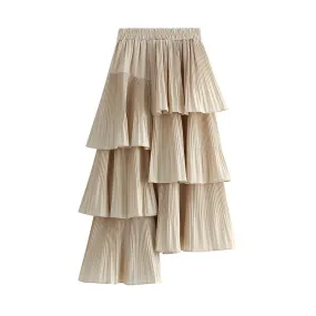 Women's Irregular Pleated Cake Skirt 753