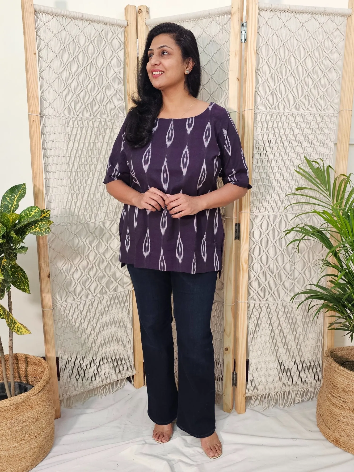 Yuvika Purple Ikkat Cotton Top