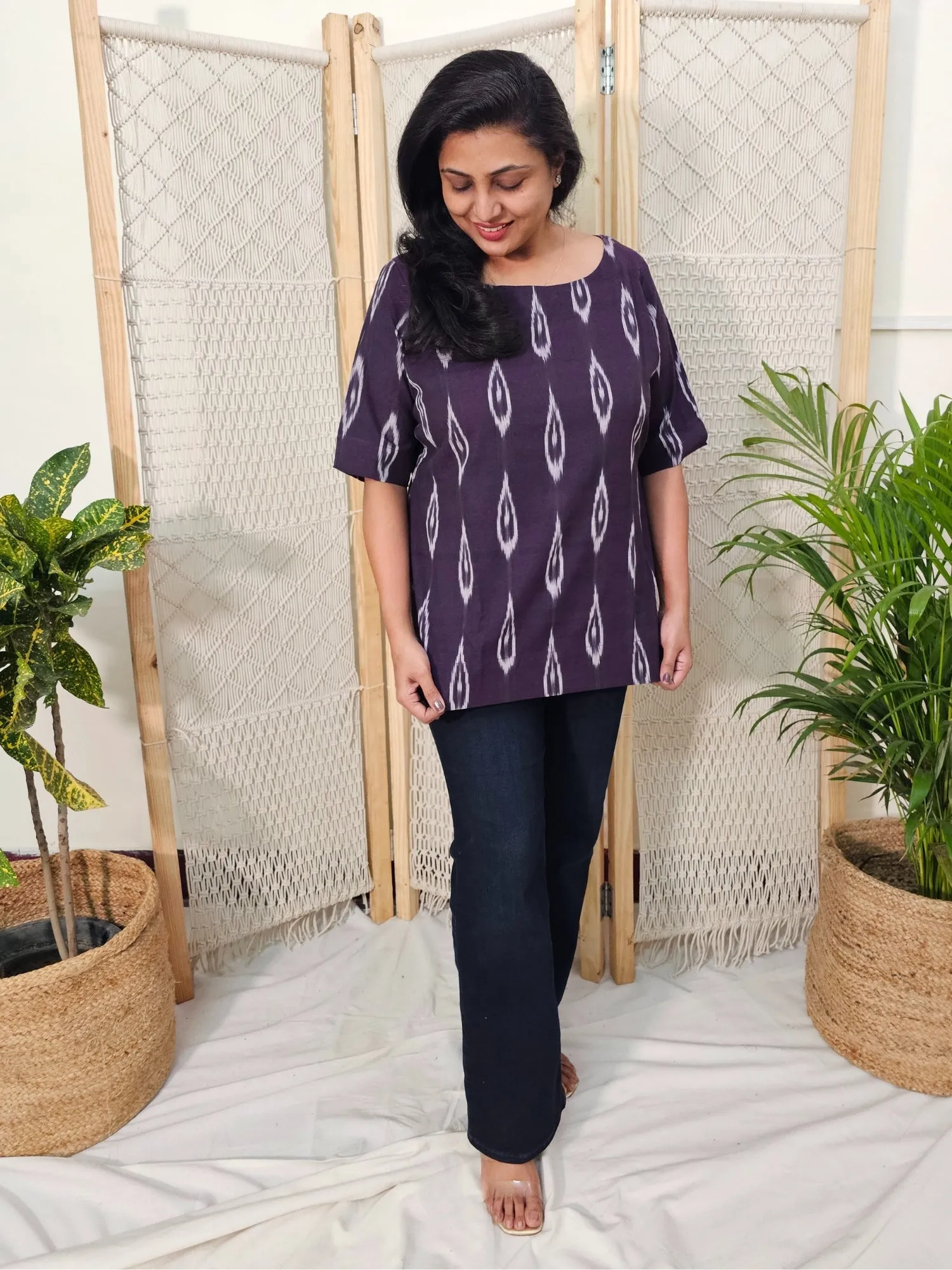 Yuvika Purple Ikkat Cotton Top